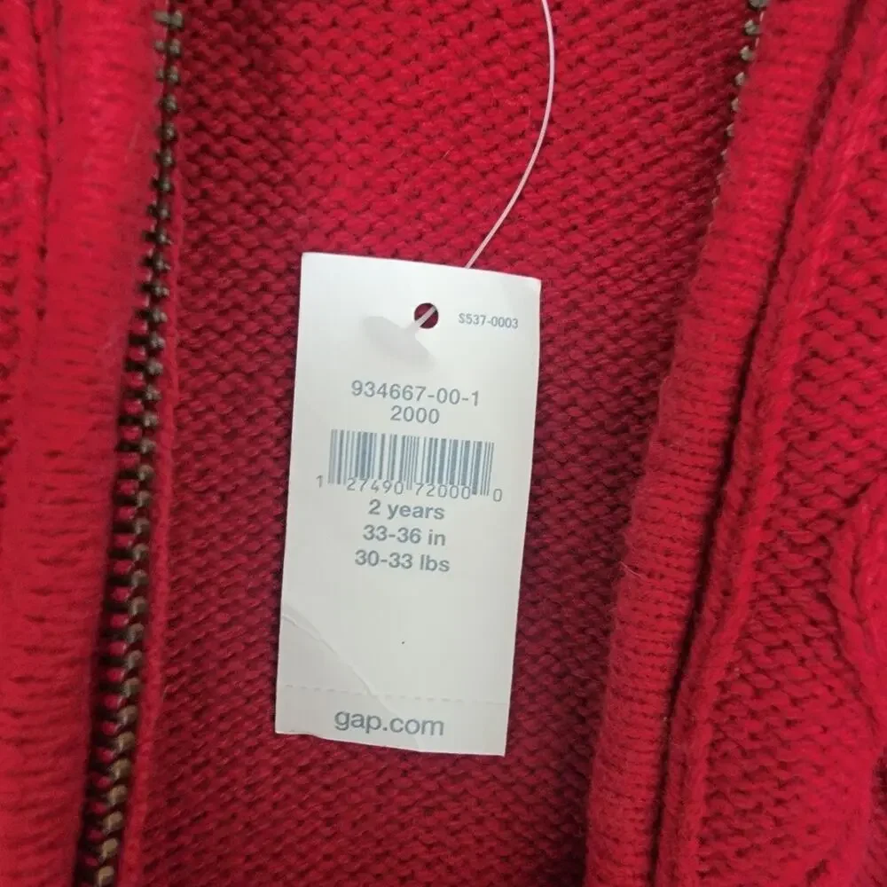 Baby Gap Full Zip Cable Knit Hoodie Sz 2T Red Blue‎ Gray Wool Blend Sweater New